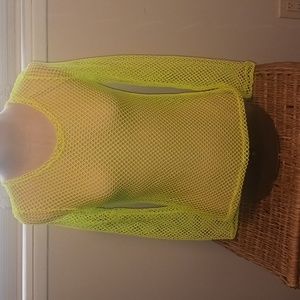 👚Nwt SPIRIT neon yellow fish net long sleeve rave shirt juniors large .ages 14+